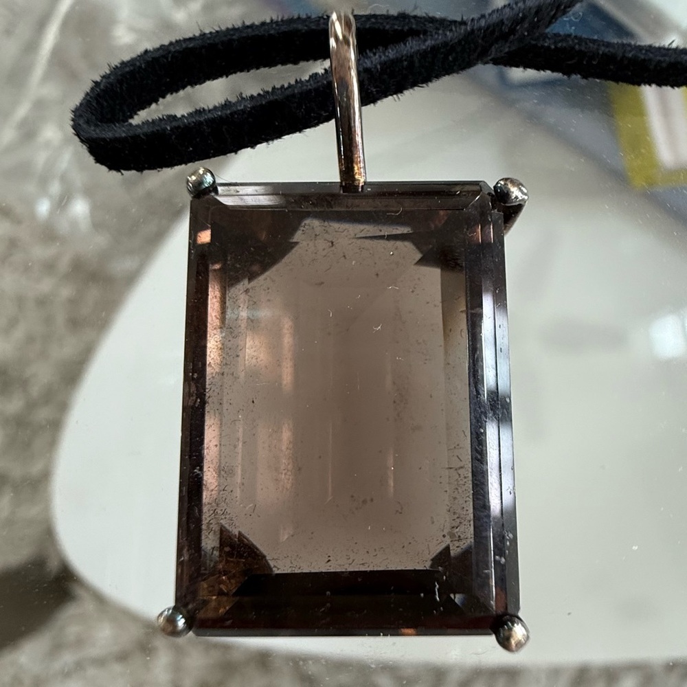 925 silver glass topaz pendant signed -Elegant Brown Pendant Necklace